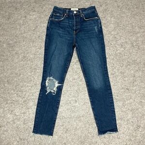 We The Free Jeans Womens 29 Blue High Rise Skinny Button Fly Distressed Raw Hem